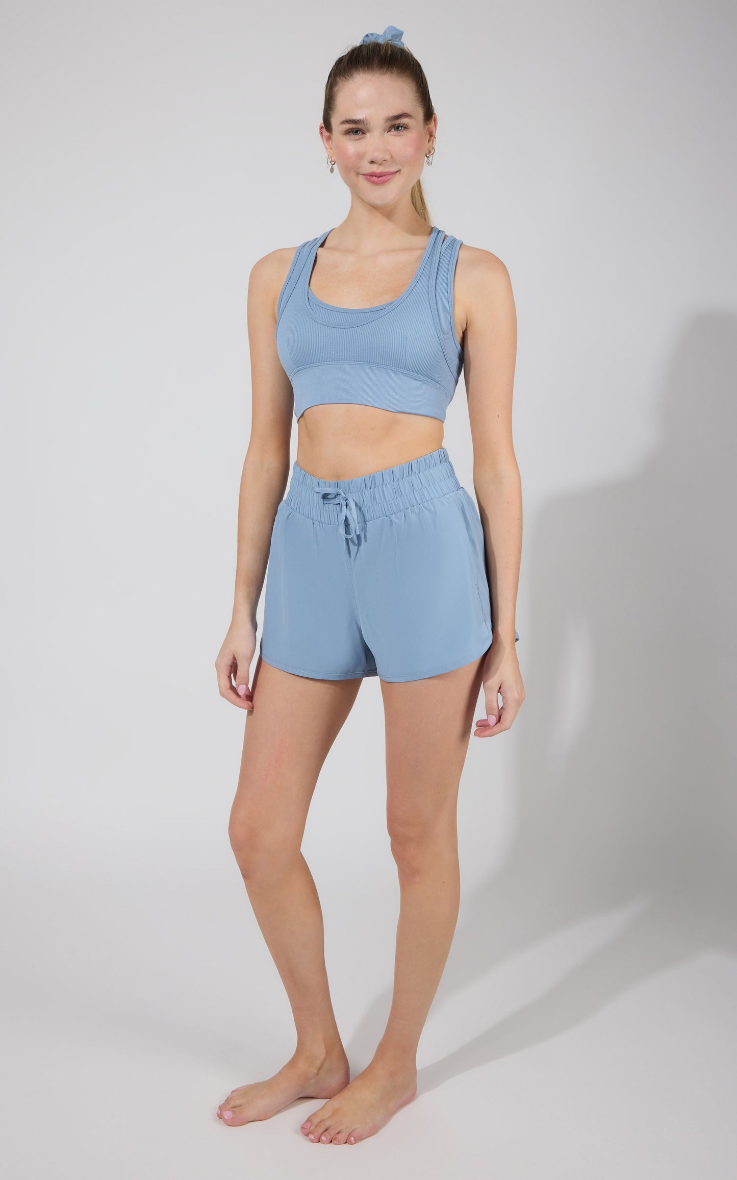 Seamless  Double Layer Bra & Running Short w Scrunchie