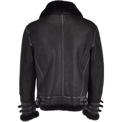 Men’s Black Aviator Flying Bomber Shearling Leather Jacket