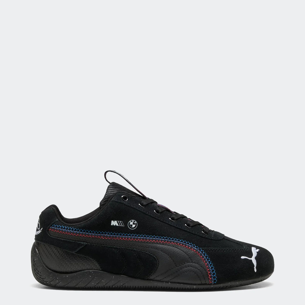 PUMA BMW M Speedcat Mens Sneakers — PUMA Black/PUMA Black Suede Low-Top