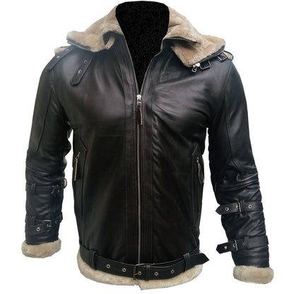 Men’s Aviator B3 Bomber Double Collar Faux Shearling Brown Jacket