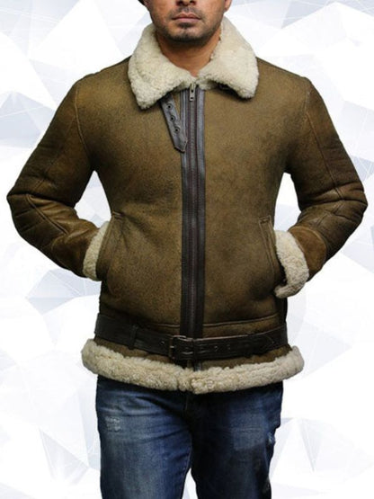 Men’s Aviator Real Shearling Sheepskin Leather Bomber Flying Jacket