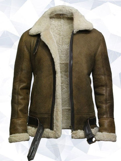 Men’s Aviator Real Shearling Sheepskin Leather Bomber Flying Jacket