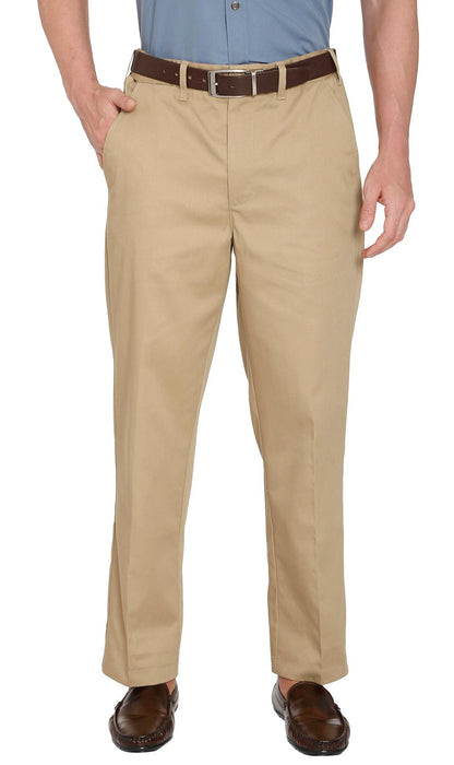 Men's Stretch Waist Chinos with a Hidden Elastic Waist and Flat Front
