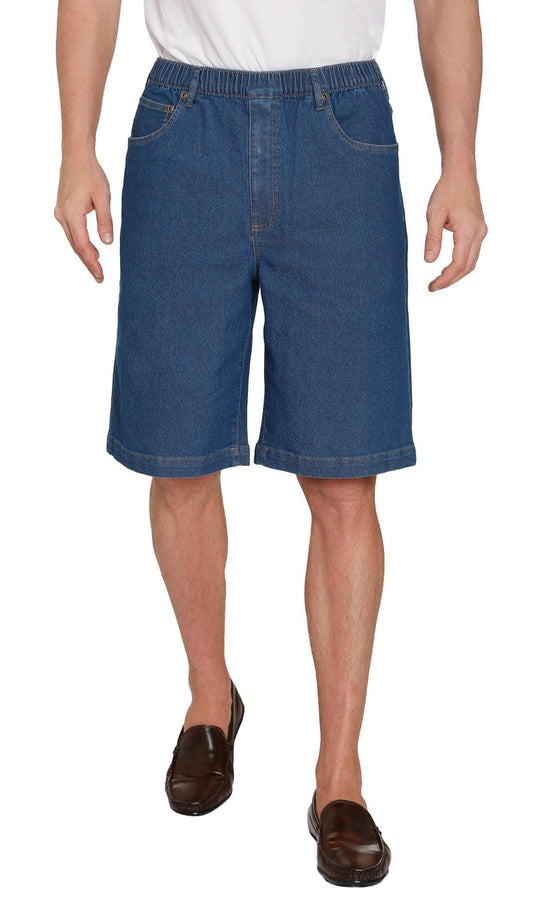 Men's Stretch Waist Pull On Shorts  in Denim and Twill - Free of Buttons & Snaps
