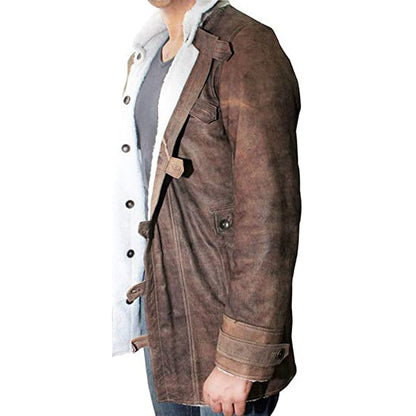 Men’s Shearling Bomber Jacket – Distressed Real Leather Winter Coat for Men