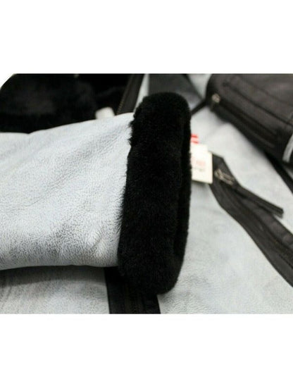 Mens WW RAF B3 Flying Fur Bomber Aviator Black Shearling Sheepskin White Leather Jacket