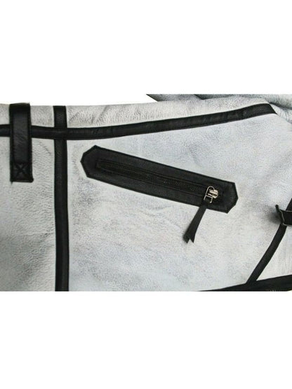 Mens WW RAF B3 Flying Fur Bomber Aviator Black Shearling Sheepskin White Leather Jacket