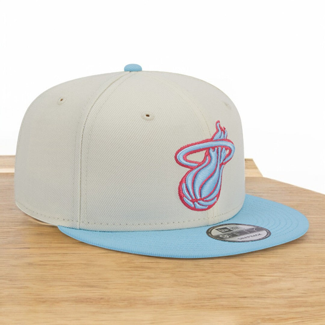 Men's New Era NBA Miami Heat 5950 2 Tone Fitted - Beige/Sky Blue