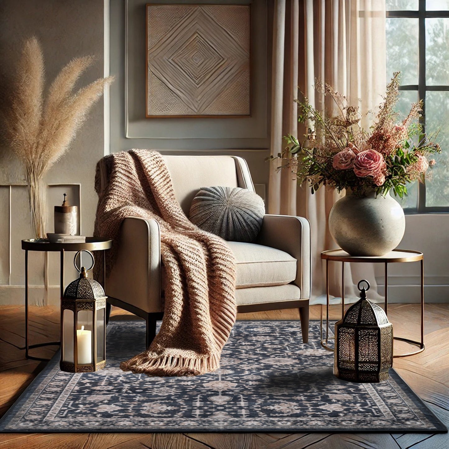Bibb Home Washable Flannel Printed Accent Rug With Latex Back 1-2 Pack  24x36