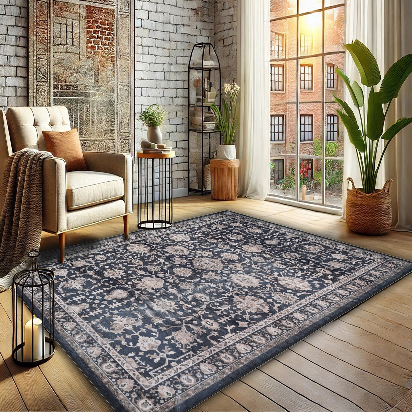 Bibb Home Washable Flannel Printed Accent Rug With Latex Back 1-2 Pack  24x36