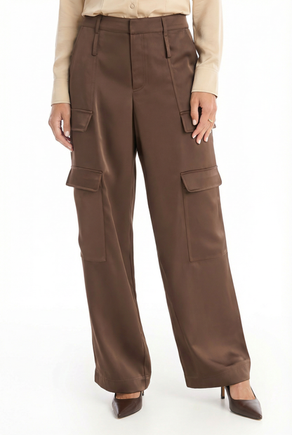 Milan Satin Cargo Pant - Espresso