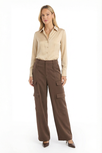 Milan Satin Cargo Pant - Espresso