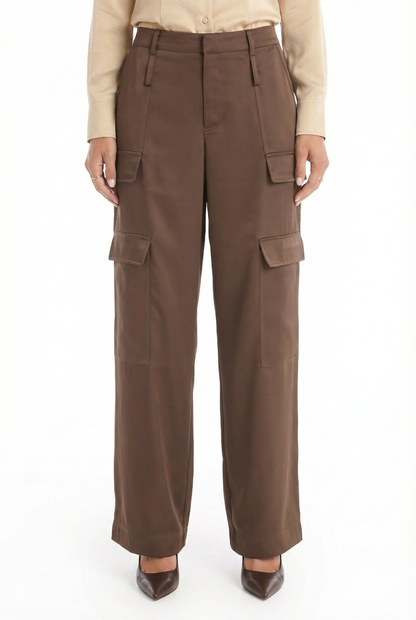 Milan Satin Cargo Pant - Espresso