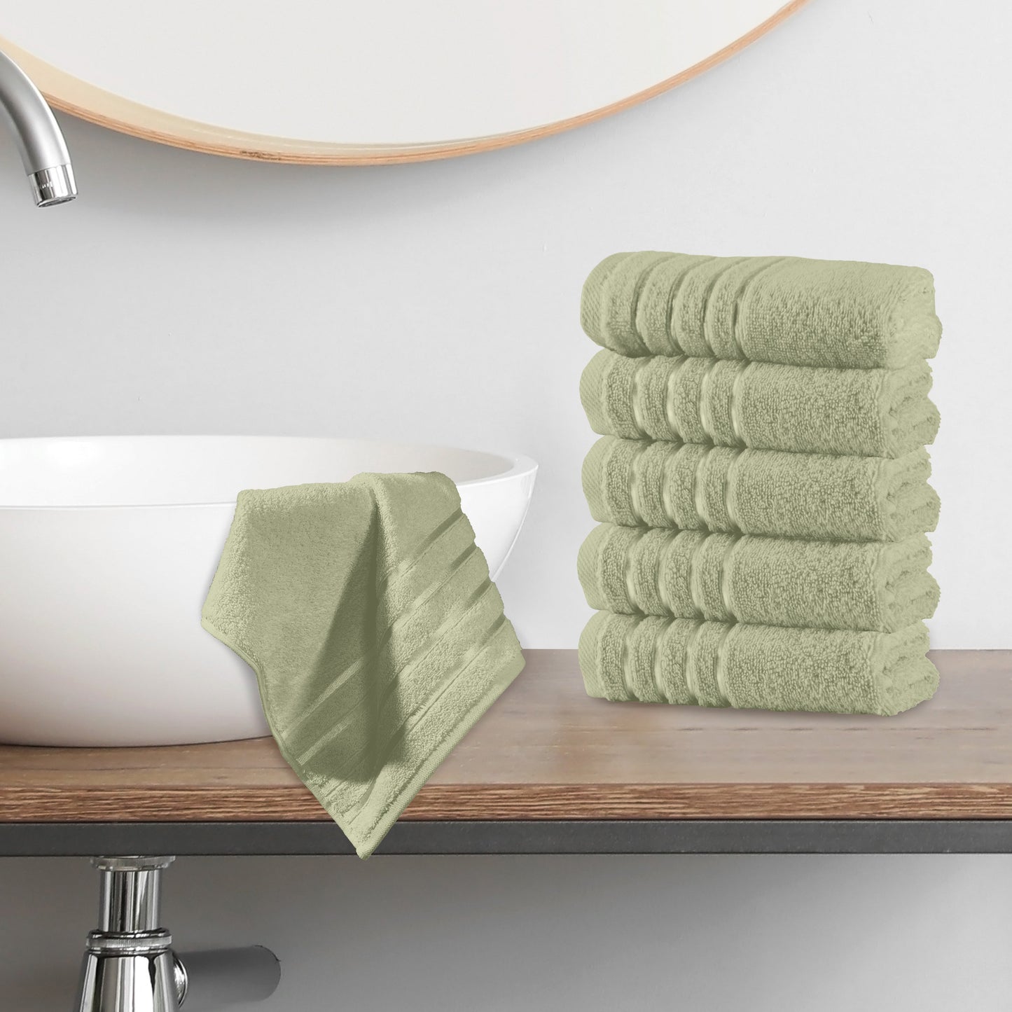 Elegant Comfort 6-Pack Premium Turkish Cotton 4 Lines Stripe Washcloths Set, 13 x 13 inch