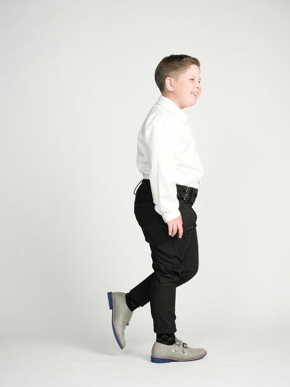 Black Windowpane Double Buckle Dress Pants