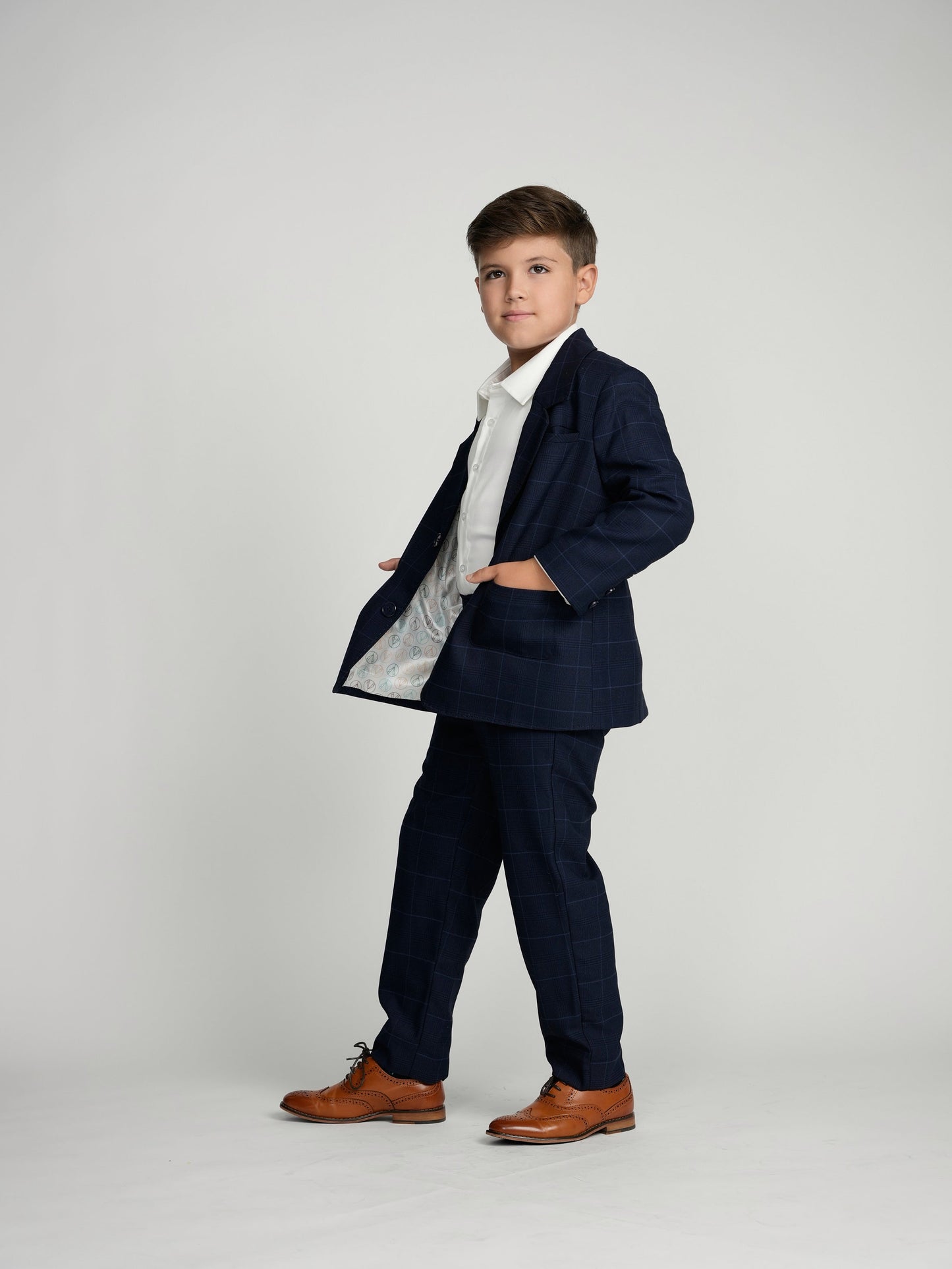 Navy Plaid Windowpane Dress Blazer