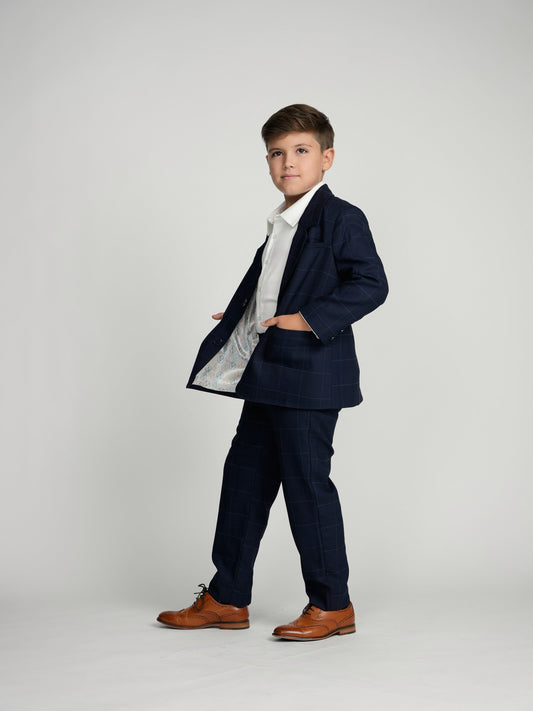 Navy Plaid Windowpane Dress Blazer