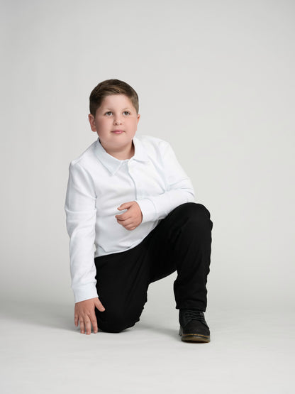 White Cuffed Polo (Long Sleeve)