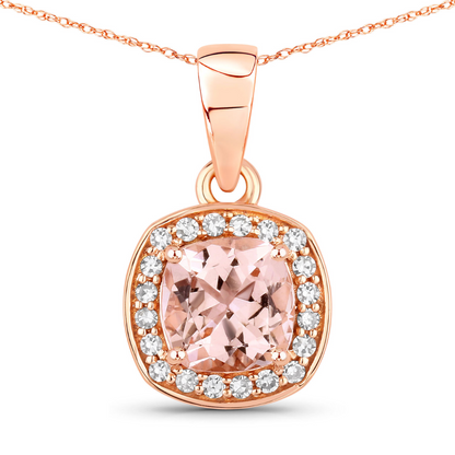 14K Rose Gold Cushion-Cut Morganite Halo Necklace