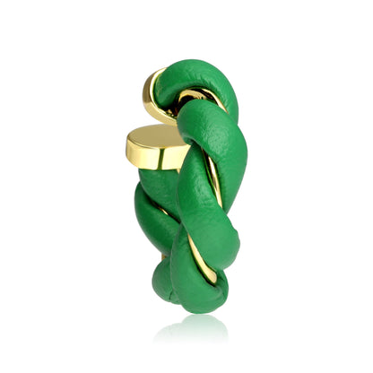 Gold-Plated Twisted Leather Hoop Earrings with Gift Pouch