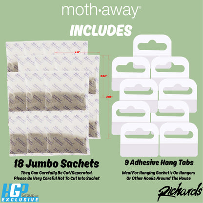 Moth Away All Natural Herbal Moth Repellent - Non Toxic - Jumbo Sachets