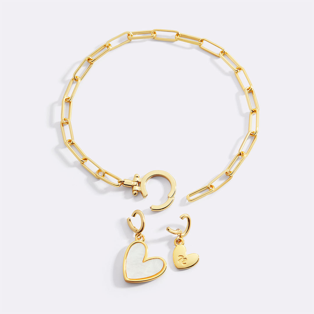 Mint & Lily Mother Of Pearl Initial Heart Charm Bracelet