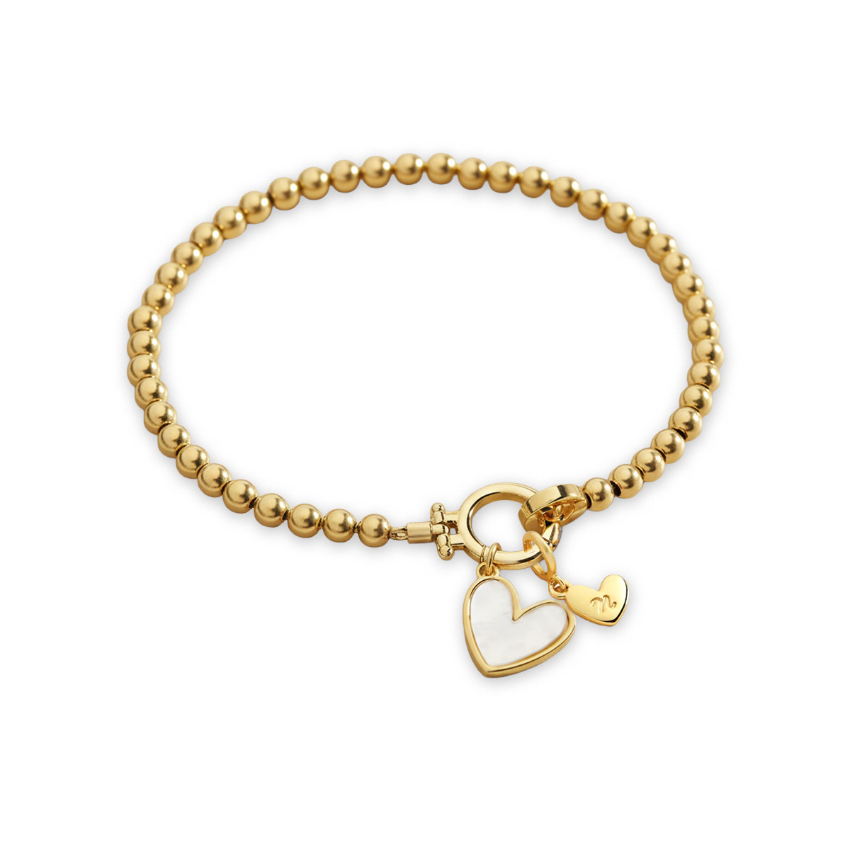 Mint & Lily Mint Beaded Bracelet with Mother Of Pearl Initial Heart Charm