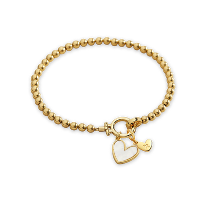 Mint & Lily Mint Beaded Bracelet with Mother Of Pearl Initial Heart Charm