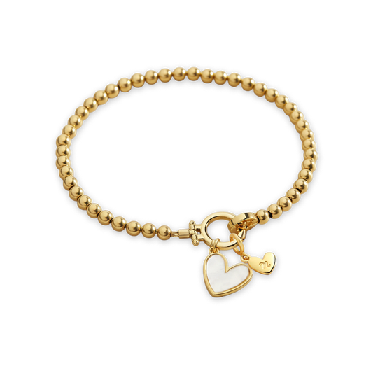 Mint & Lily Mint Beaded Bracelet with Mother Of Pearl Initial Heart Charm