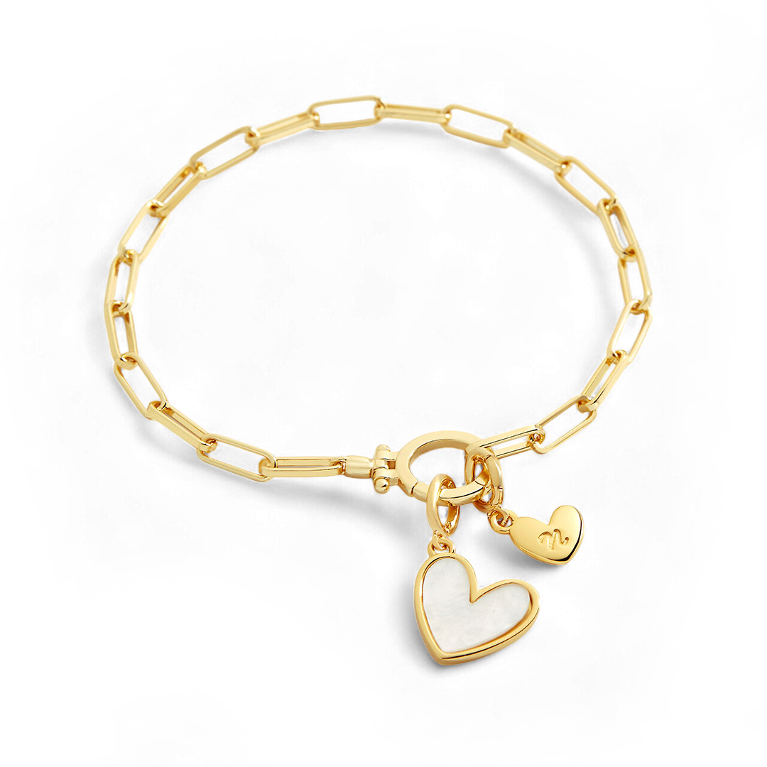 Mint & Lily Mother Of Pearl Initial Heart Charm Bracelet