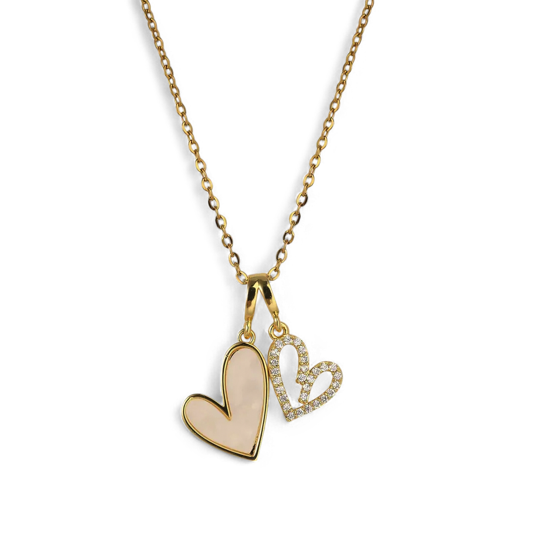 Mint & Lily Mother of Pearl & Pave Hearts Necklace