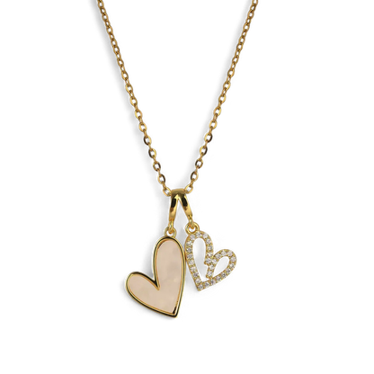 Mint & Lily Mother of Pearl & Pave Hearts Necklace