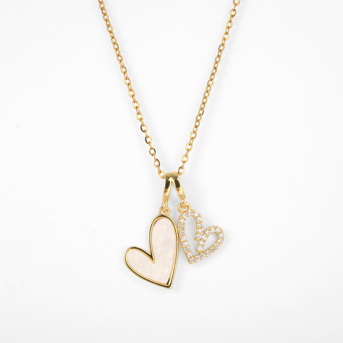 Mint & Lily Mother of Pearl & Pave Hearts Necklace