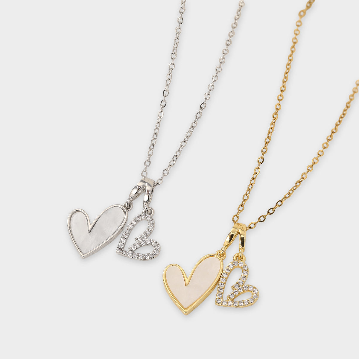 Mint & Lily Mother of Pearl & Pave Hearts Necklace