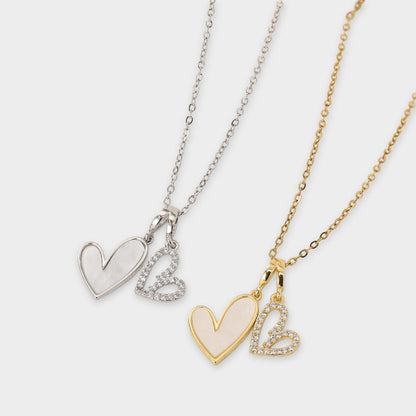 Mint & Lily Mother of Pearl & Pave Hearts Necklace