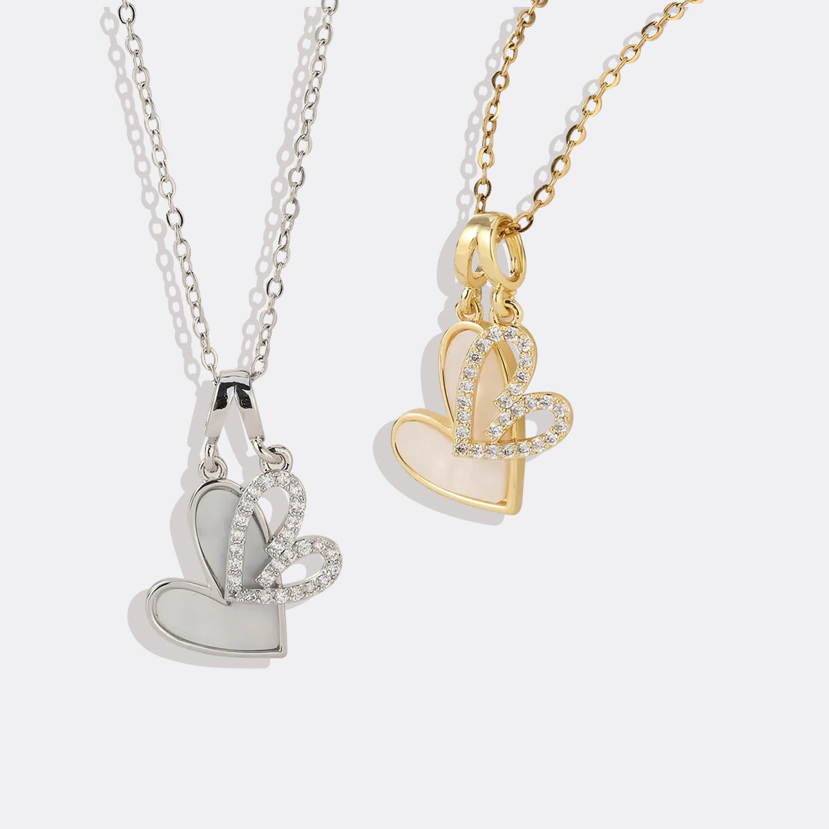Mint & Lily Mother of Pearl & Pave Hearts Necklace