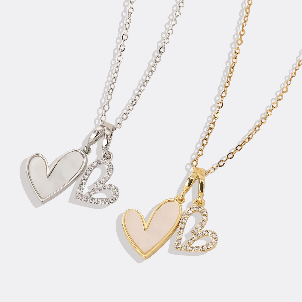 Mint & Lily Mother of Pearl & Pave Hearts Necklace