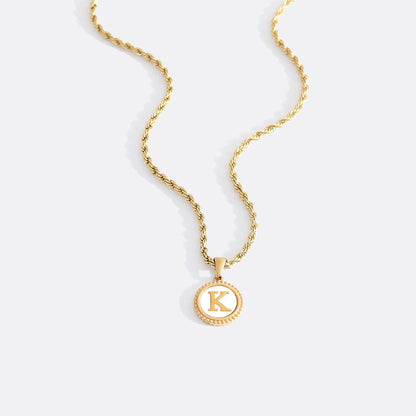 Mint & Lily Mother of Pearl Disc Letter Necklace with Rope Chain