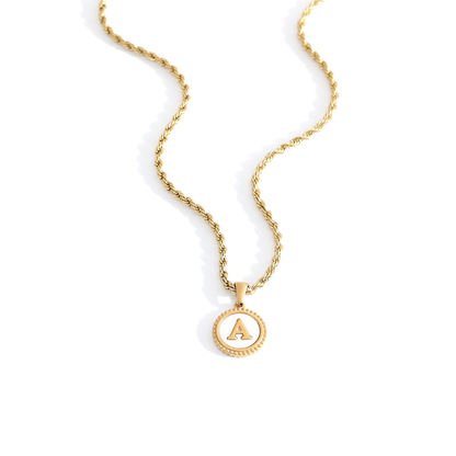 Mint & Lily Mother of Pearl Disc Letter Necklace with Rope Chain