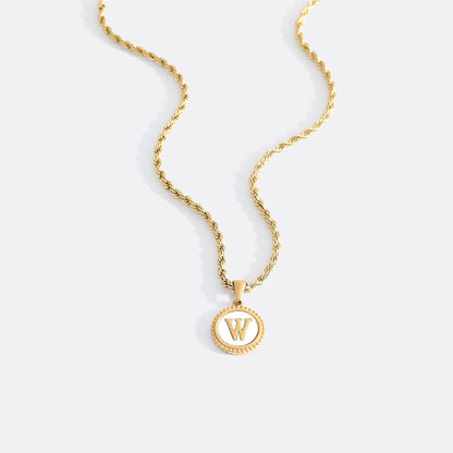 Mint & Lily Mother of Pearl Disc Letter Necklace with Rope Chain