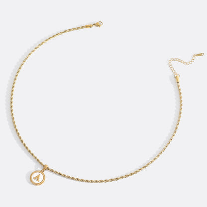 Mint & Lily Mother of Pearl Disc Letter Necklace with Rope Chain