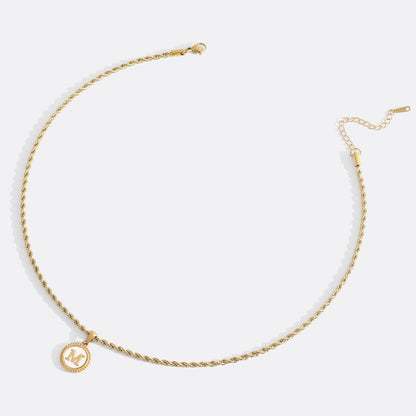 Mint & Lily Mother of Pearl Disc Letter Necklace with Rope Chain
