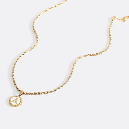 Mint & Lily Mother of Pearl Disc Letter Necklace with Rope Chain