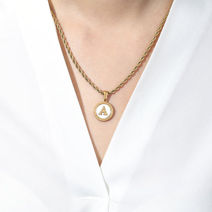 Mint & Lily Mother of Pearl Disc Letter Necklace with Rope Chain