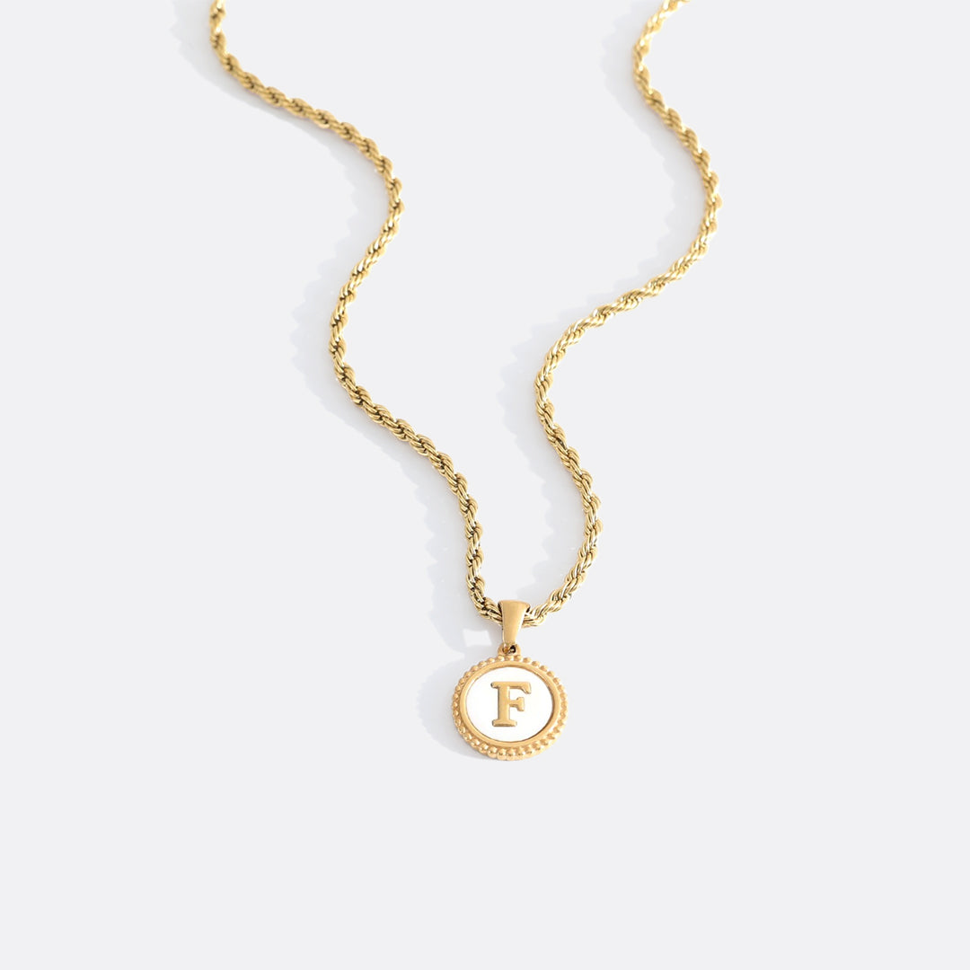 Mint & Lily Mother of Pearl Disc Letter Necklace with Rope Chain