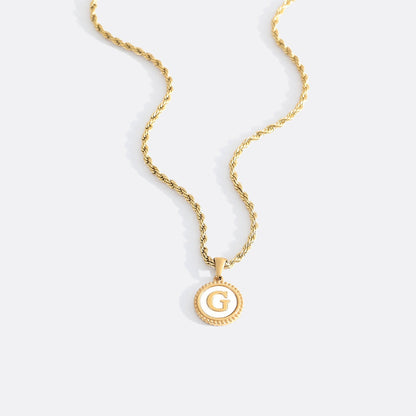 Mint & Lily Mother of Pearl Disc Letter Necklace with Rope Chain