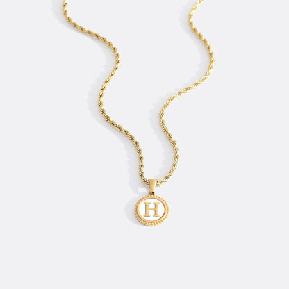 Mint & Lily Mother of Pearl Disc Letter Necklace with Rope Chain