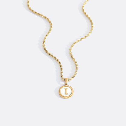 Mint & Lily Mother of Pearl Disc Letter Necklace with Rope Chain