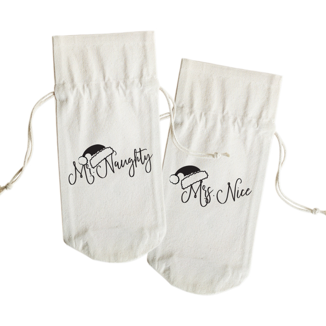 The Cotton and Canvas Co. Mr. Naughty and Mrs. Nice Christmas Cotton Canvas Wine Bag, 2-pack