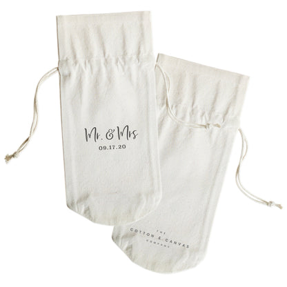 The Cotton and Canvas Co. Mr. & Mrs. with Date Cotton Canvas Wine Bag